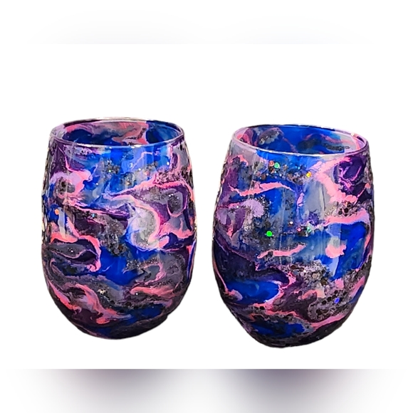 ((SOLD)) Galaxy/Stemless Wine Glass Set - Picture 3 of 3